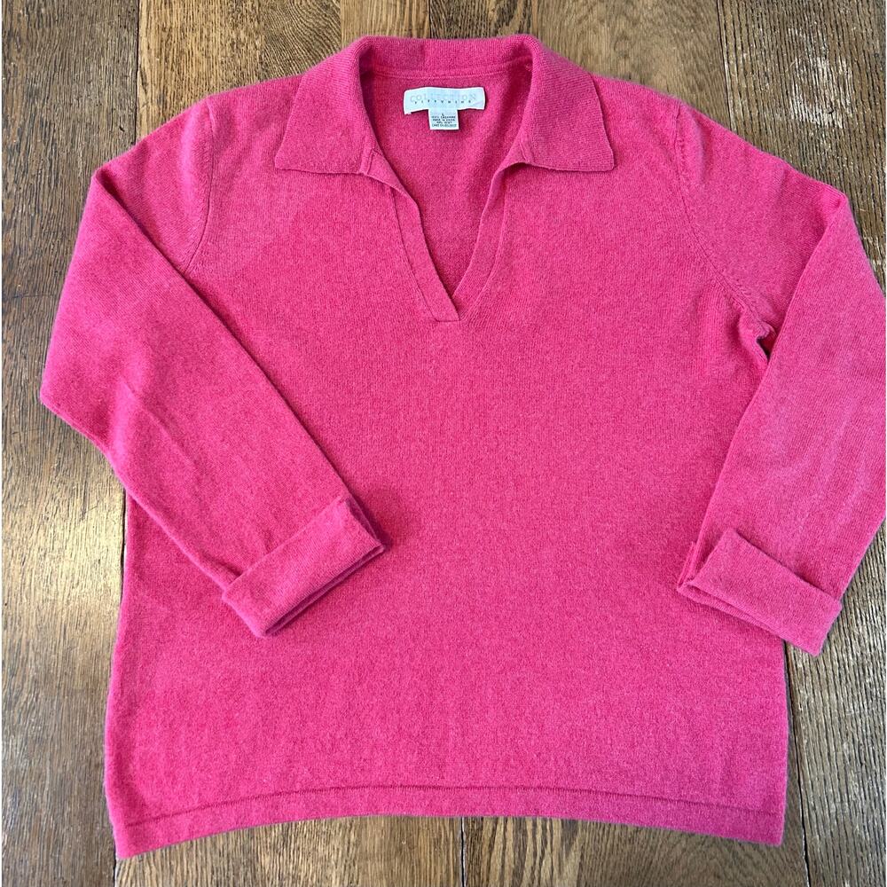 Collection Fifty Nine Cashmere Sweater V Neck Collar 3/4 Sleeve Dusty Pink Sz L